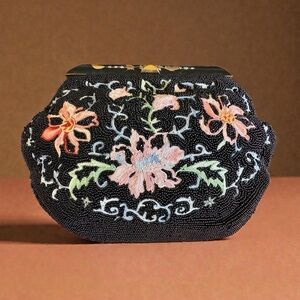 Vtg 1940s Josef Beaded Embroidered Floral Clutch Bag Deco Made In France *As Is*
